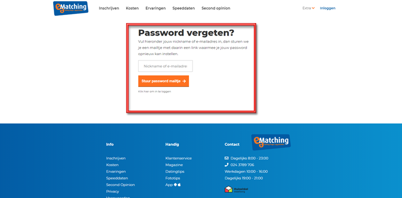 wachtwoord vergeten ematching