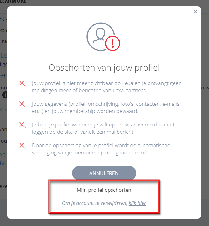 Lexa opzeggen, hoe kan ik mijn profiel of lidmaatschap beëindigen? - Dating  Sites Vergelijken