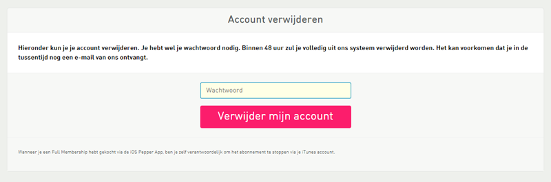 pepper account verwijderen